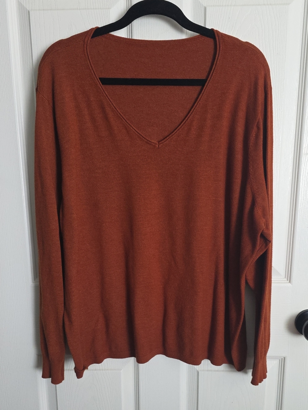 Women's V-Neck Sweater in Rust Brown
